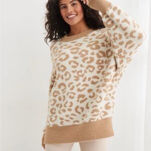 Aerie Cream and Tan Leopard Print Sweater